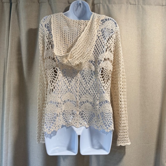 Versona Crochet Knit Tassel Tie Long Sleeve Boho Top‎ S - Picture 2 of 4